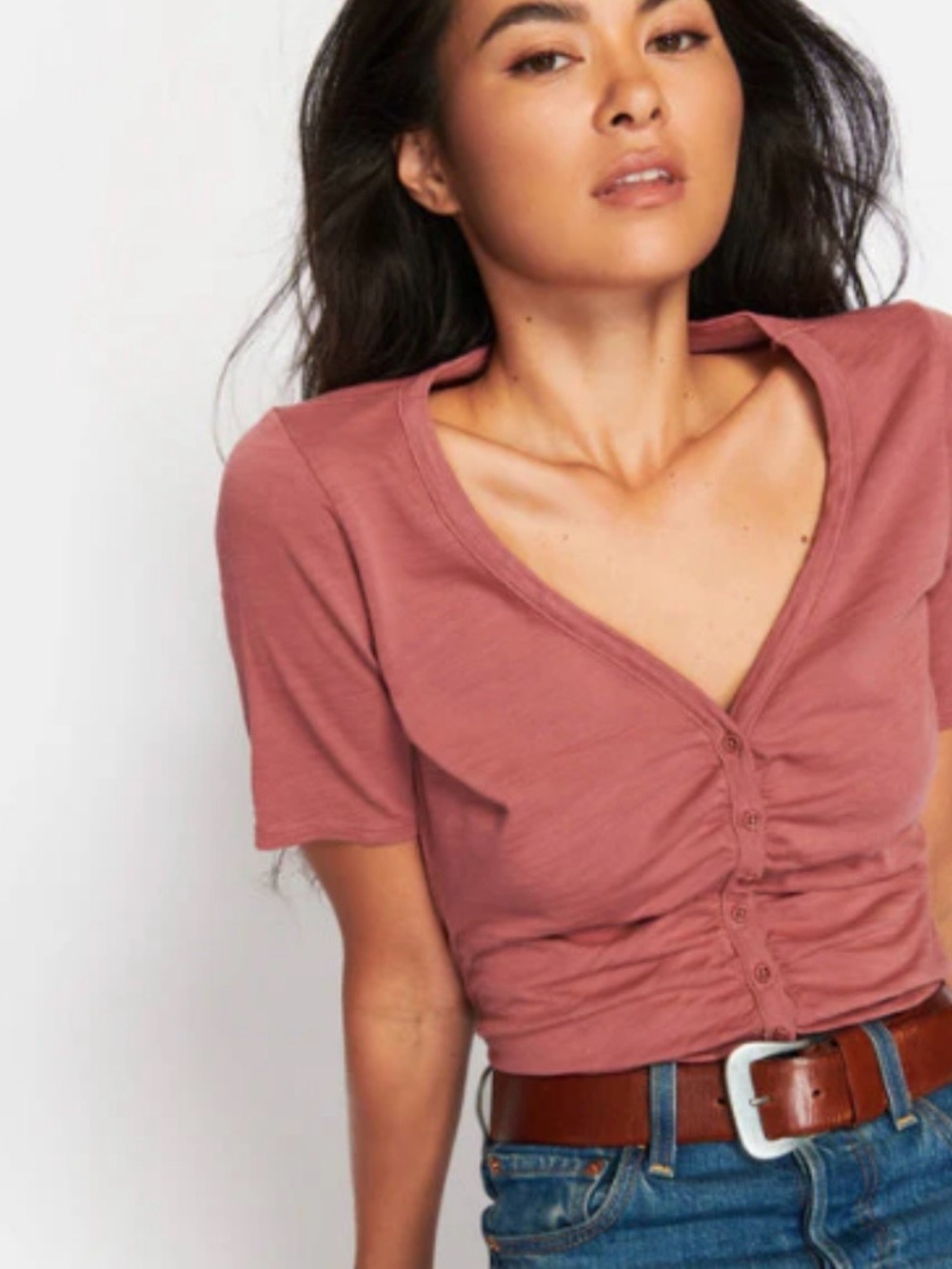 Nation LTD Carlotta Femme Button Up in Dusty Rose